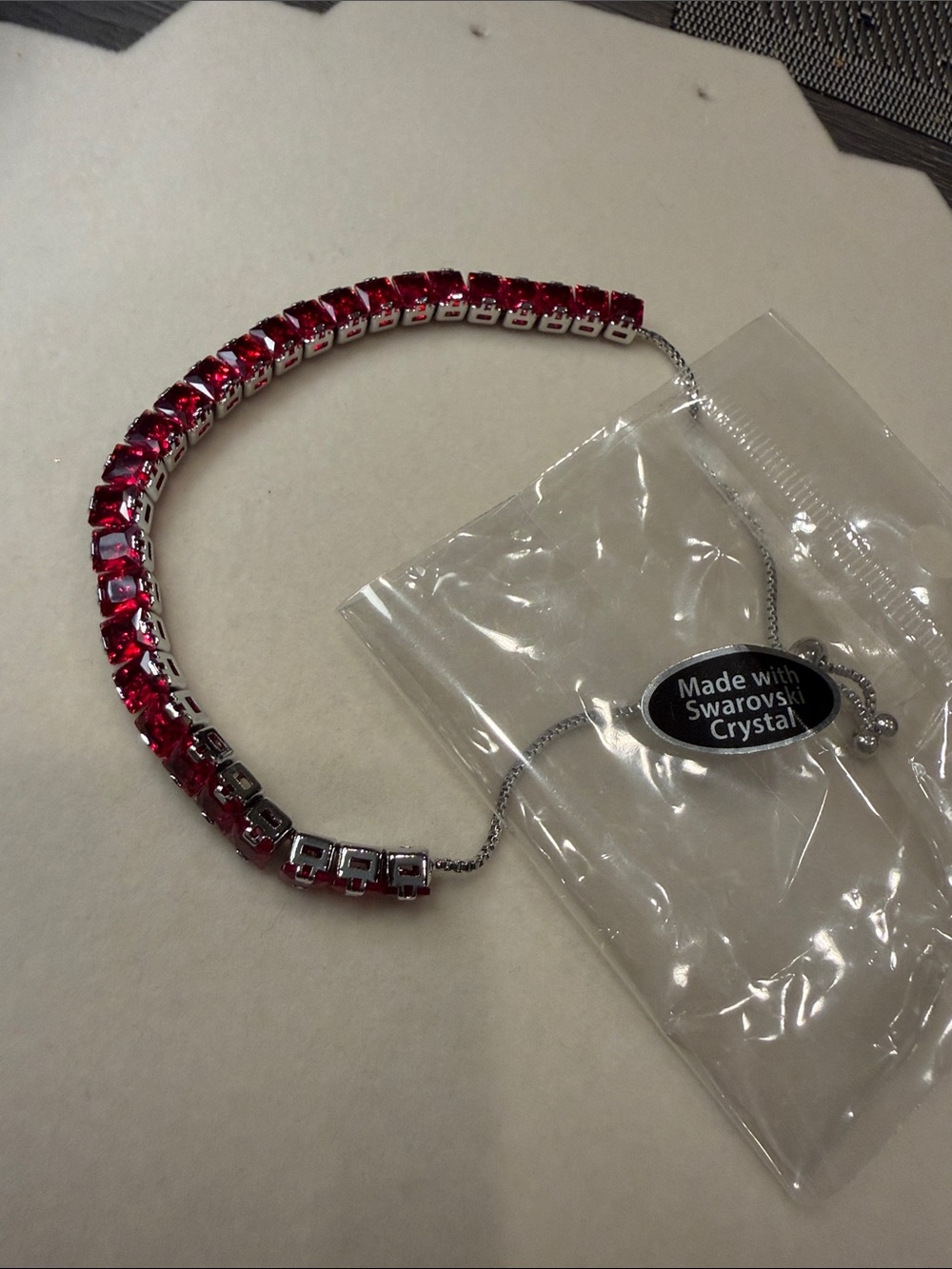 Swarovski Red Crystal Tennis Bracelet in Silver Tone
